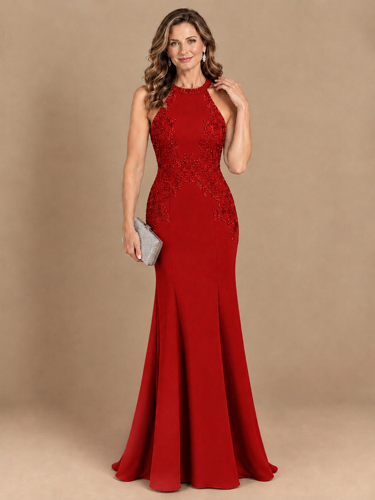 Halter Neckline Lace Appliques Mother of The Bride Dresses