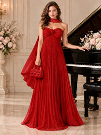 Sweetheart Neckline Pleated Prom Dress Strapless A-line Formal Dress with Flowy Scarf