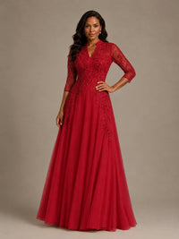 Embellished Appliques Mother of the Bride Dress with 3/4 Sleeves