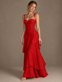 Spaghetti Strap Tiered Ruffles Chiffon Prom Dress