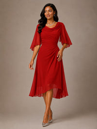Cowl Neck Ruched Chiffon Mother of the Bride Dresses with Flutter Sleeves