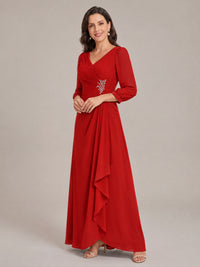 V-Neck Pleated Chiffon Mother of the Bride Dress with Flutter Sleeves