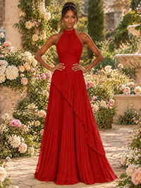 Wrap Pleated Prom Dress Halter A-line Chiffon Formal Wedding Dress