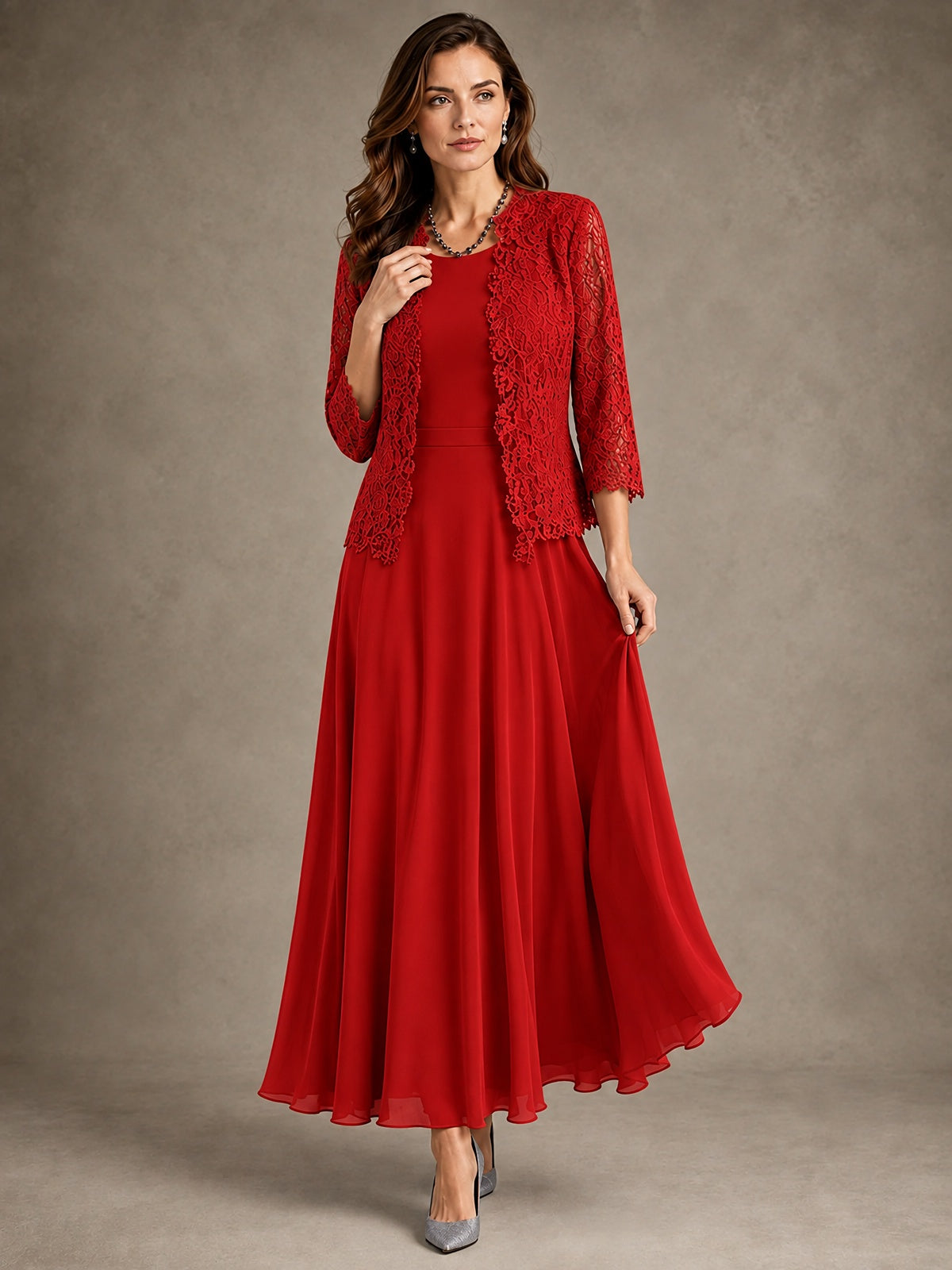 2-Piece Chiffon Mother of the Bride Dress with Lace Jacket