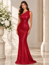 Sequin Mermaid One Shoulder Prom Dress Long formal Gown