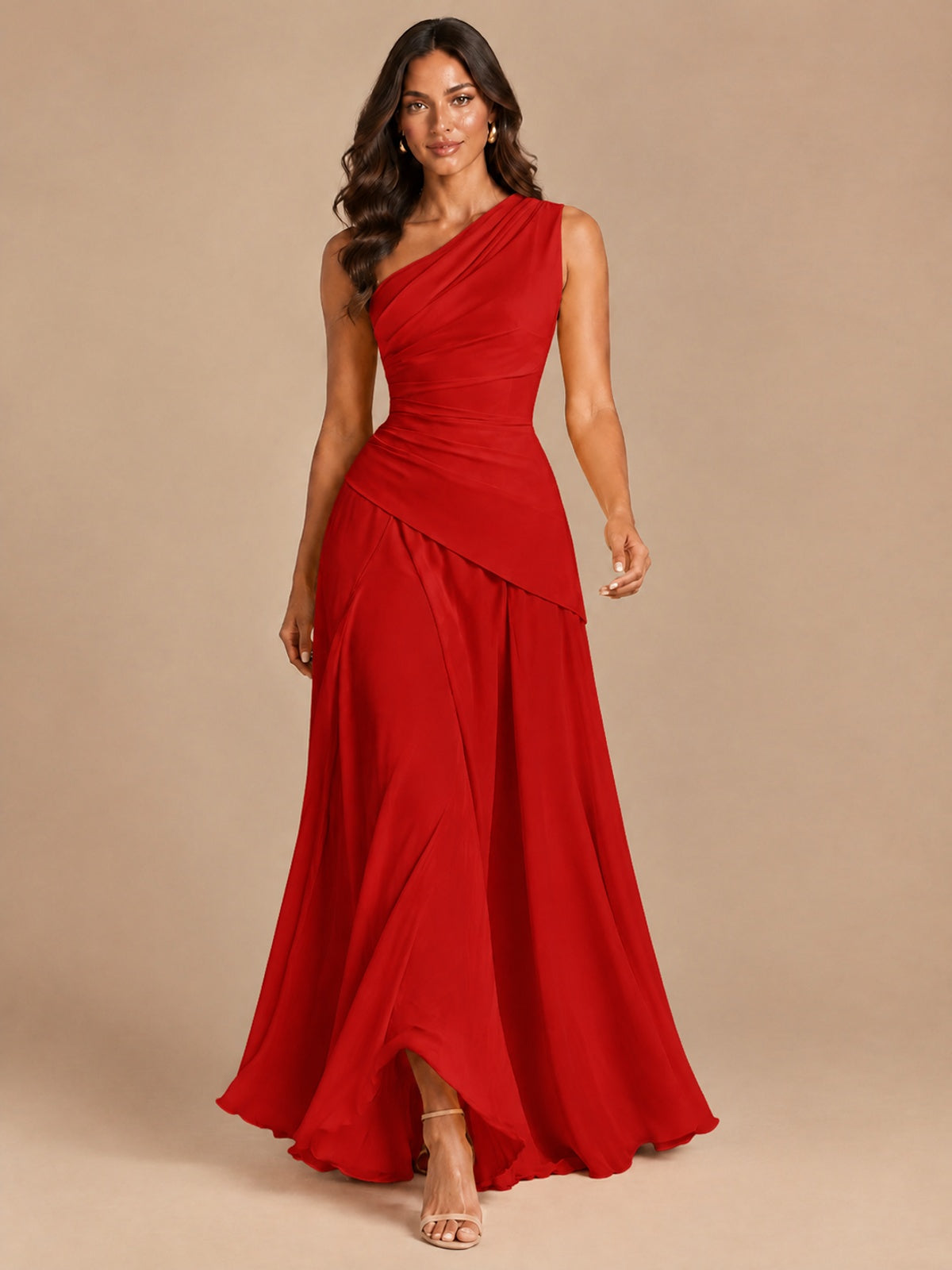 One Shoulder Prom Dress A-line Ruched Women Wedding Formal Gowns
