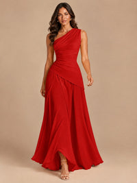 One Shoulder Prom Dress A-line Ruched Women Wedding Formal Gowns