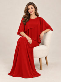 Cape Sleeve Mother of the Bride Dress with Asymmetrical Overlay