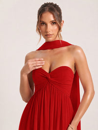 Strapless Ruched Chiffon Long Prom Dress with Scarf