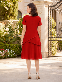 Tiered Chiffon Mother of The Bride Dress with Short Sleeve