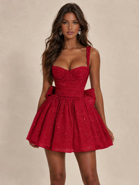 Sweetheart Glitter Tulle Puffy Mini Dress with Bow