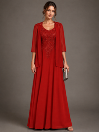 A-line 2 Pieces Chiffon Appliques Mother of The Bride Dresses with Jackets