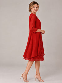 Tea Length Sequin Lace Mother of The Bride Dress with Chiffon Jacket