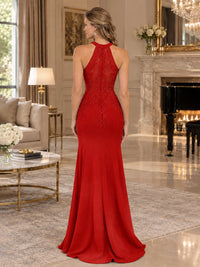 Halter Neckline Lace Appliques Mother of The Bride Dresses