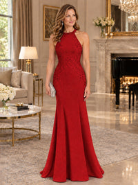 Halter Neckline Lace Appliques Mother of The Bride Dresses