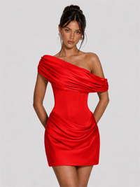 Strapless Satin Corset Homecoming Dress with Detachable Off-Shoulder Drape