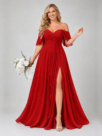 Off Shoulder Chiffon Bridesmaid Dress with Slit