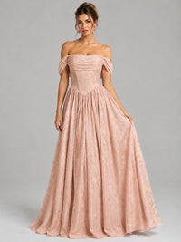 Off Shoulder Jacquard A-Line Maxi Dress