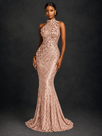 Sparkly Sequin High Neck Mermaid Prom Dress