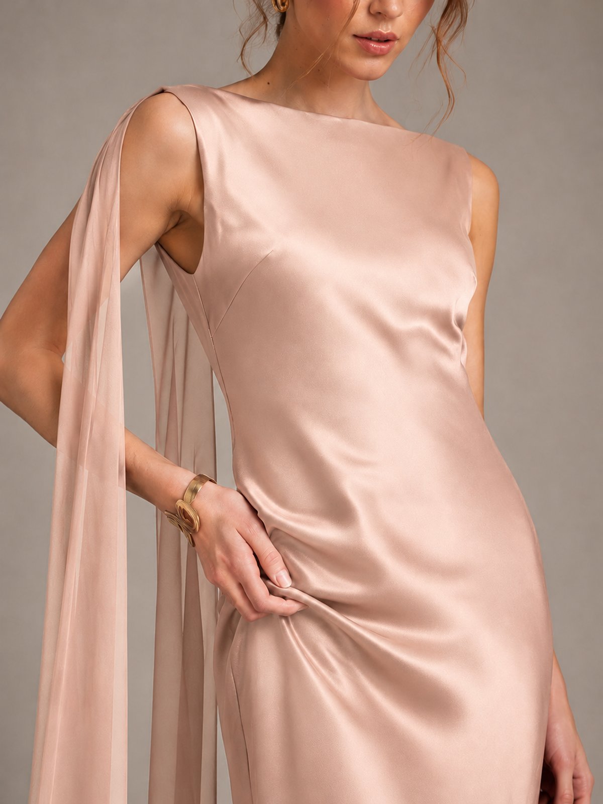 Burgundy Satin Mermaid Cape Maxi Dress