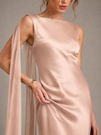 Burgundy Satin Mermaid Cape Maxi Dress