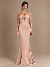 Emerald Green Strapless Mermaid Prom Dress with 3D Rose & Keyhole Cutout