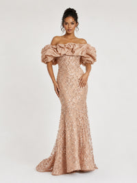 Sequin Off-Shoulder Ruffle Mermaid Prom Dress