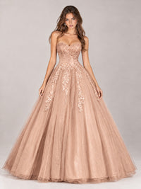 Strapless Sweetheart Tulle Ball Gown Prom Dress with Lace Appliques