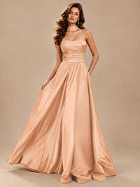 Strapless Prom Dress Side High Slit A-line Formal Dress with Scarf