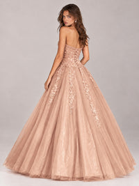 Strapless Sweetheart Tulle Ball Gown Prom Dress with Lace Appliques