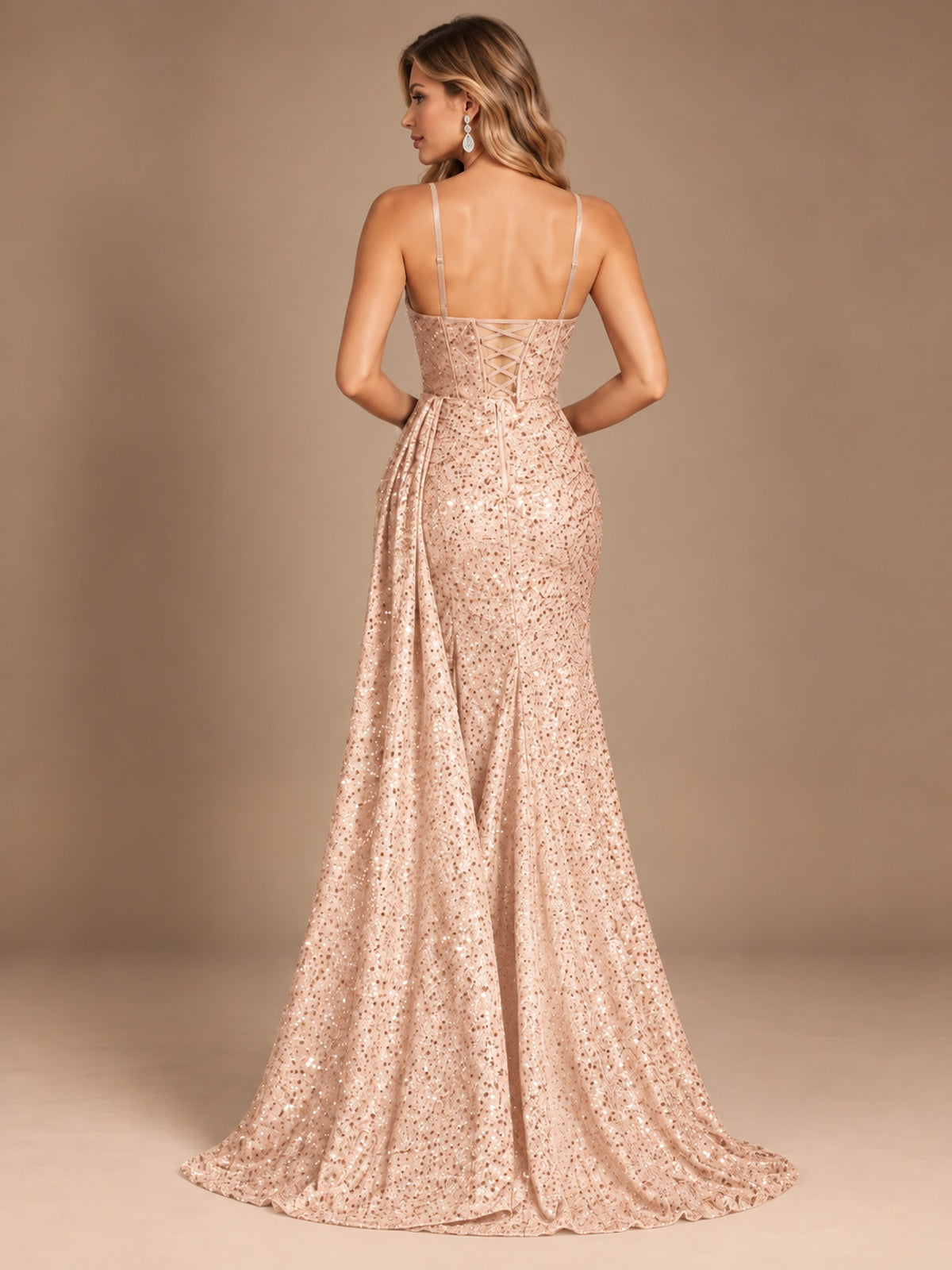 Burgundy Sequin Corset Prom Dress with High Slit