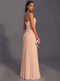 Strapless A-line Long Pleated Satin Prom Dress