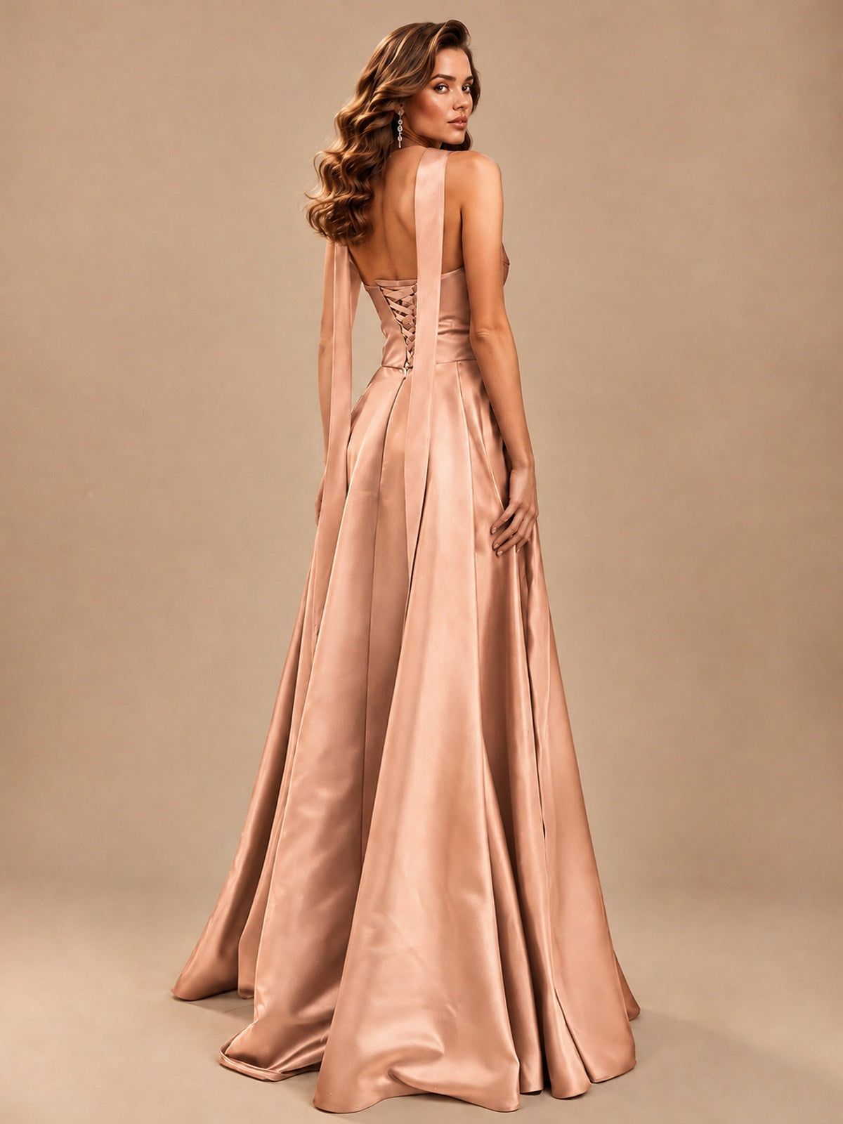 Strapless Prom Dress Side High Slit A-line Formal Dress with Scarf