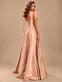 Strapless Prom Dress Side High Slit A-line Formal Dress with Scarf
