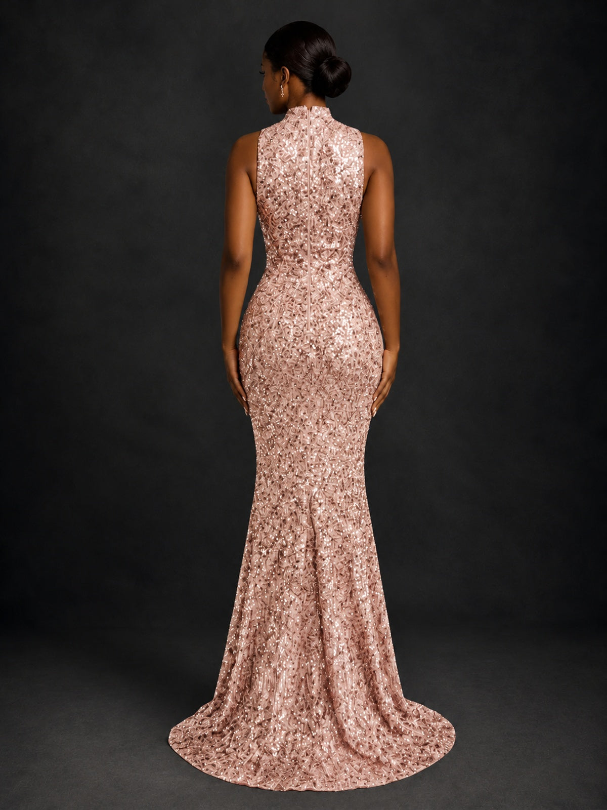 Sparkly Sequin High Neck Mermaid Prom Dress
