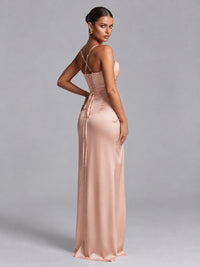 Square Neck Satin Long Prom Dress with Ruffles
