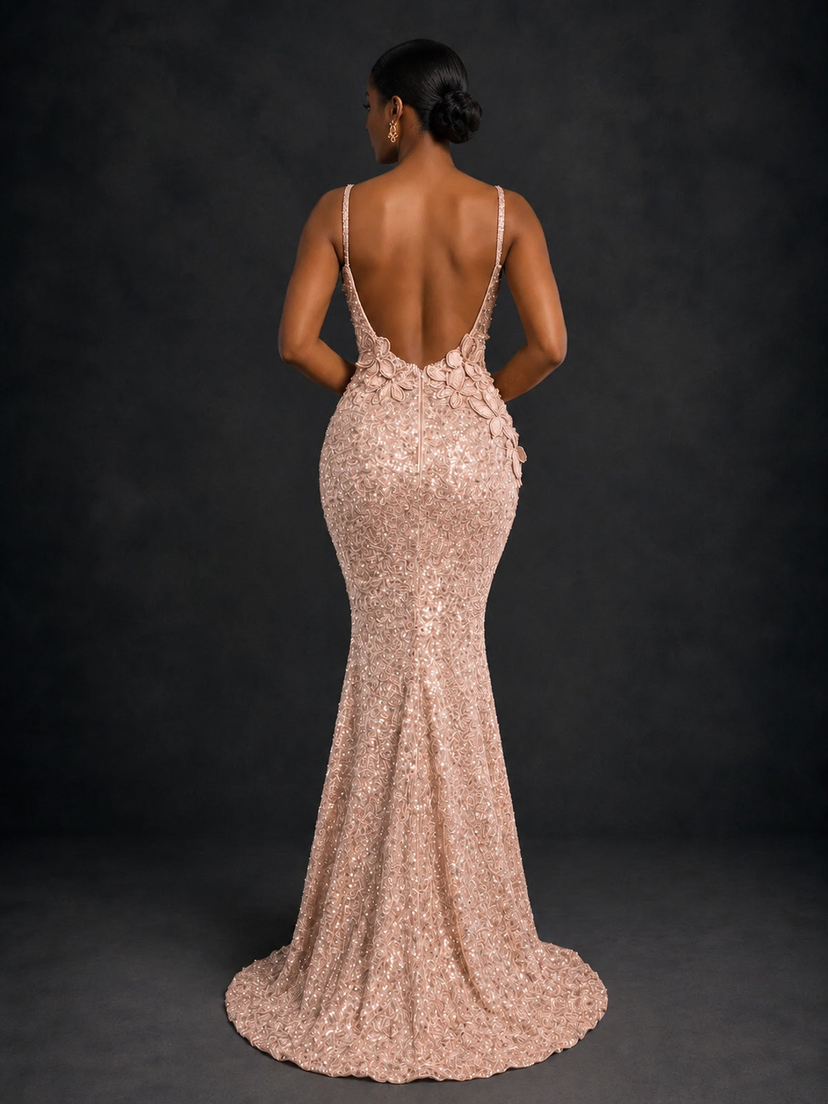 Sequin Mermaid Prom Dress with Floral Applique