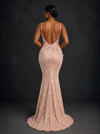 Sequin Mermaid Prom Dress with Floral Applique