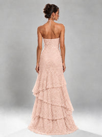 Halter Tiered Mermaid Prom Dress with Sparkly Lace