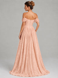 Off Shoulder Jacquard A-Line Maxi Dress
