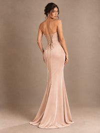 Emerald Green Strapless Mermaid Prom Dress with 3D Rose & Keyhole Cutout
