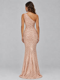 Sequin Mermaid One Shoulder Prom Dress Long formal Gown