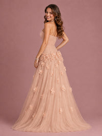 Blush Pink Strapless Sweetheart 3D Floral Tulle Ball Gown Prom Dres
