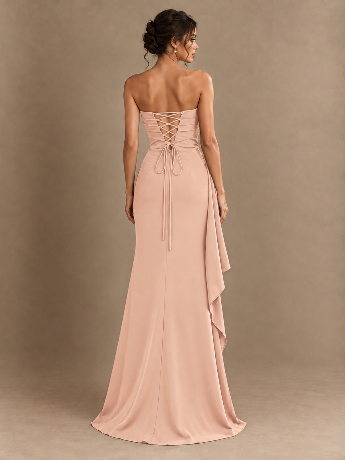 Black and White Strapless Ruched Prom Dress with High Slit & Side Drape