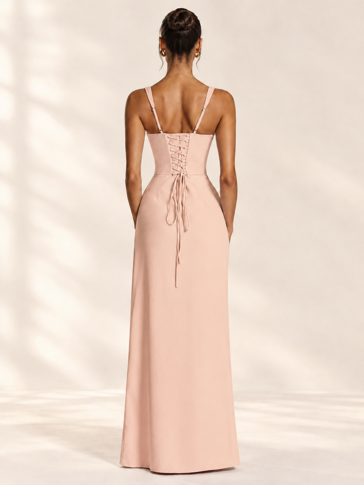 Square Neck Satin Sleeveless Ruched Prom Dress with High Slit