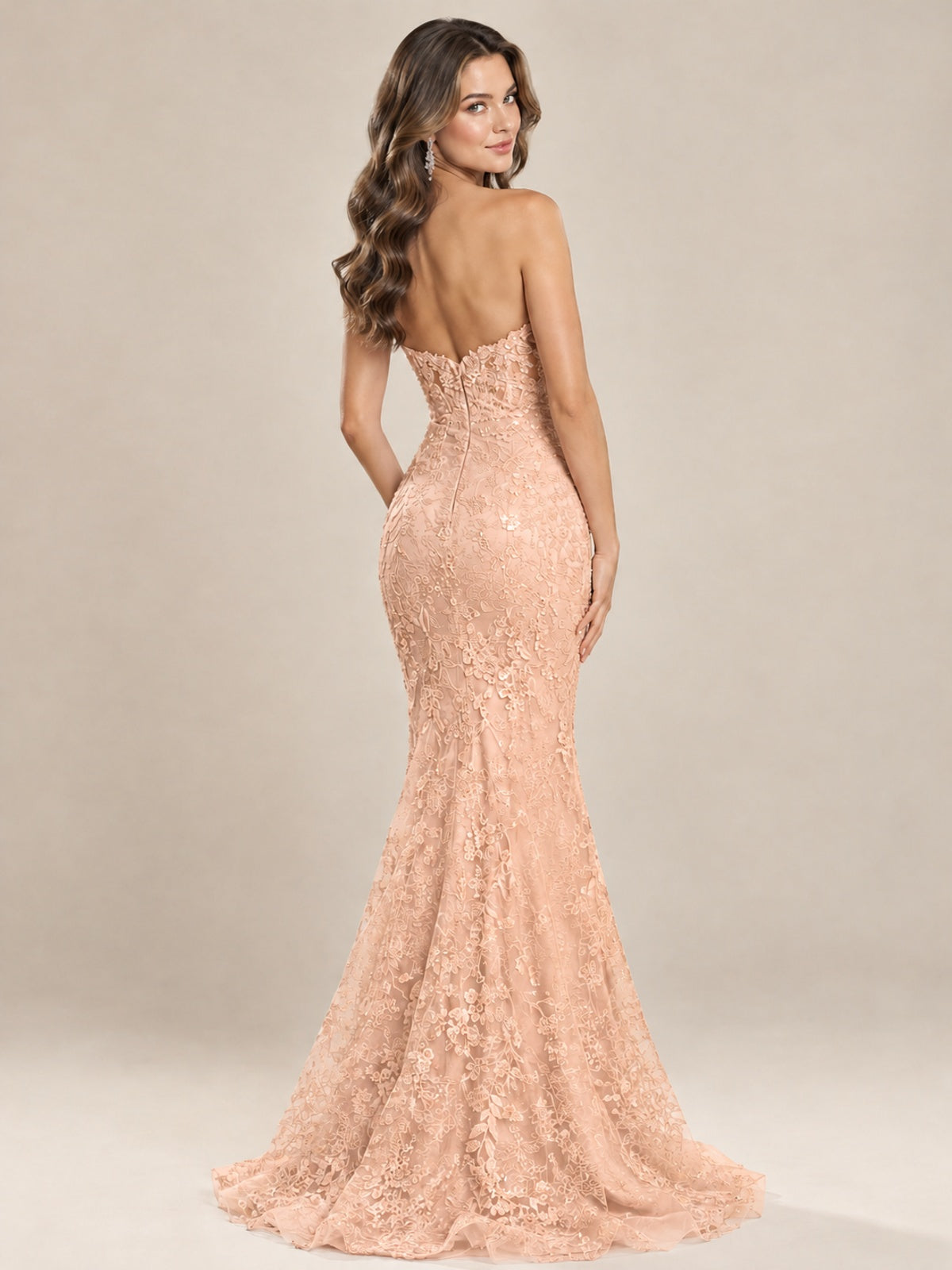 Strapless Corset Mermaid Prom Dress with Floral Lace Appliqué