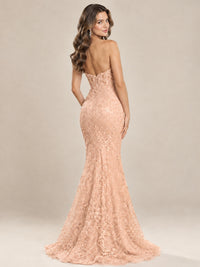 Strapless Corset Mermaid Prom Dress with Floral Lace Appliqué