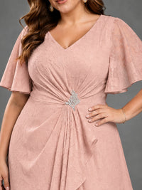 Jacquard Chiffon A-Line V-Neck High-Low Mother of the Bride Dress