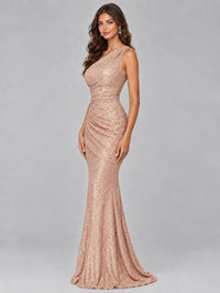 Sequin Mermaid One Shoulder Prom Dress Long formal Gown