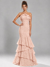 Halter Tiered Mermaid Prom Dress with Sparkly Lace